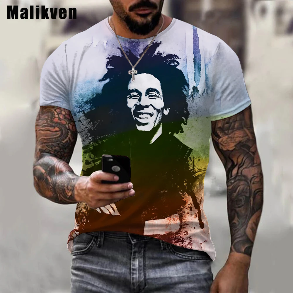 Yaz Harajuku erkek günlük t-shirt reggae şarkıcı Bob Marley 3D baskılı gömlek yuvarlak boyun komik kısa kollu tişört sokak Görüntü  3
