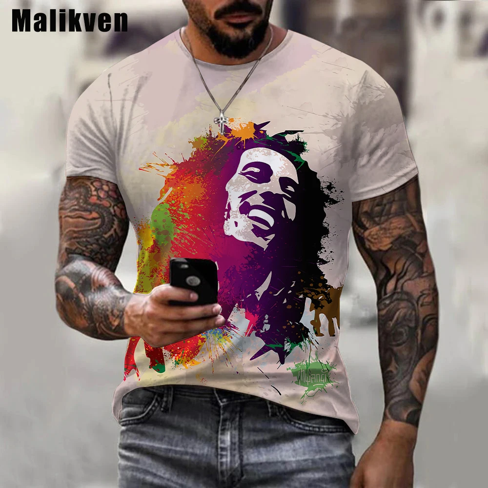 Yaz Harajuku erkek günlük t-shirt reggae şarkıcı Bob Marley 3D baskılı gömlek yuvarlak boyun komik kısa kollu tişört sokak Görüntü  4