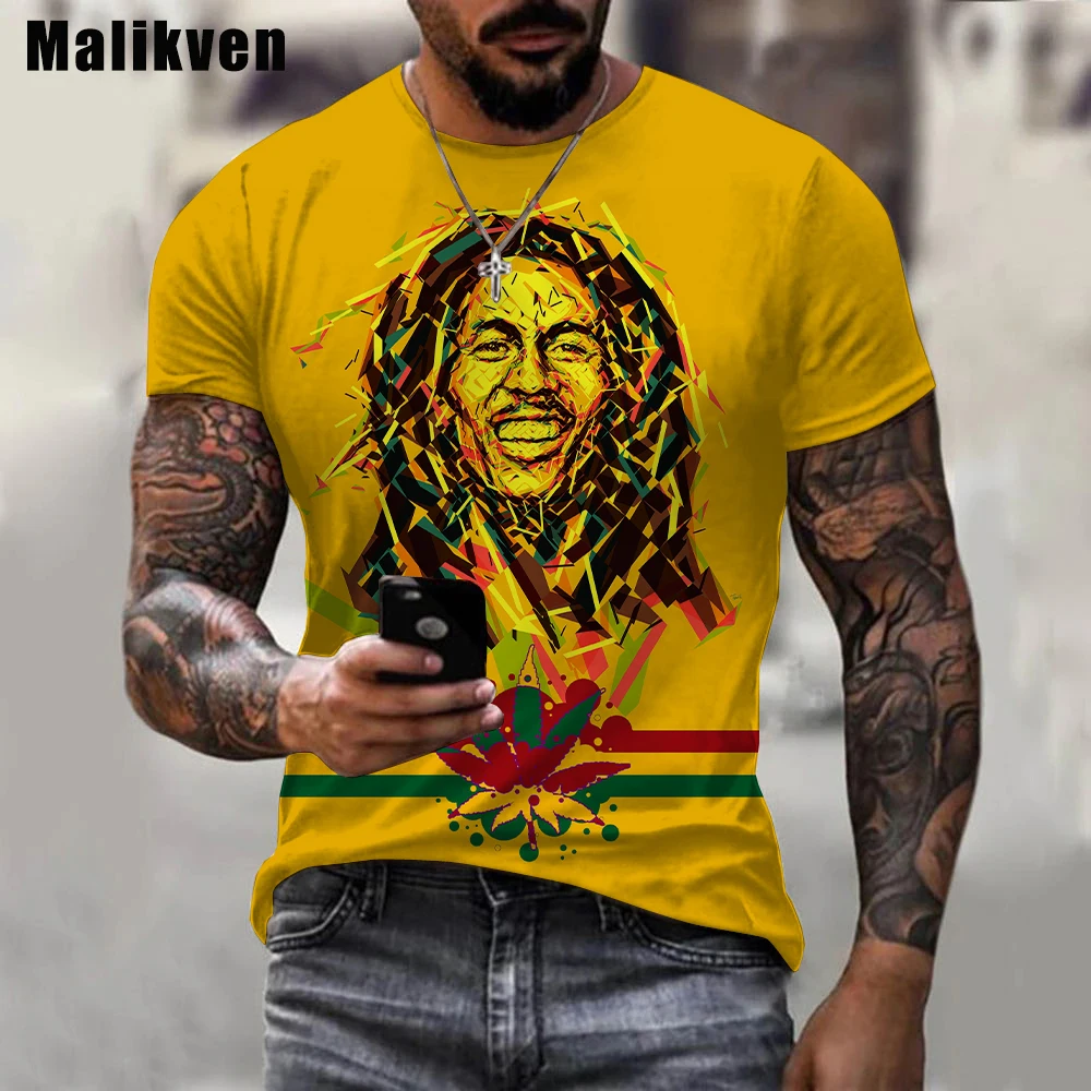 Yaz Harajuku erkek günlük t-shirt reggae şarkıcı Bob Marley 3D baskılı gömlek yuvarlak boyun komik kısa kollu tişört sokak Görüntü  5