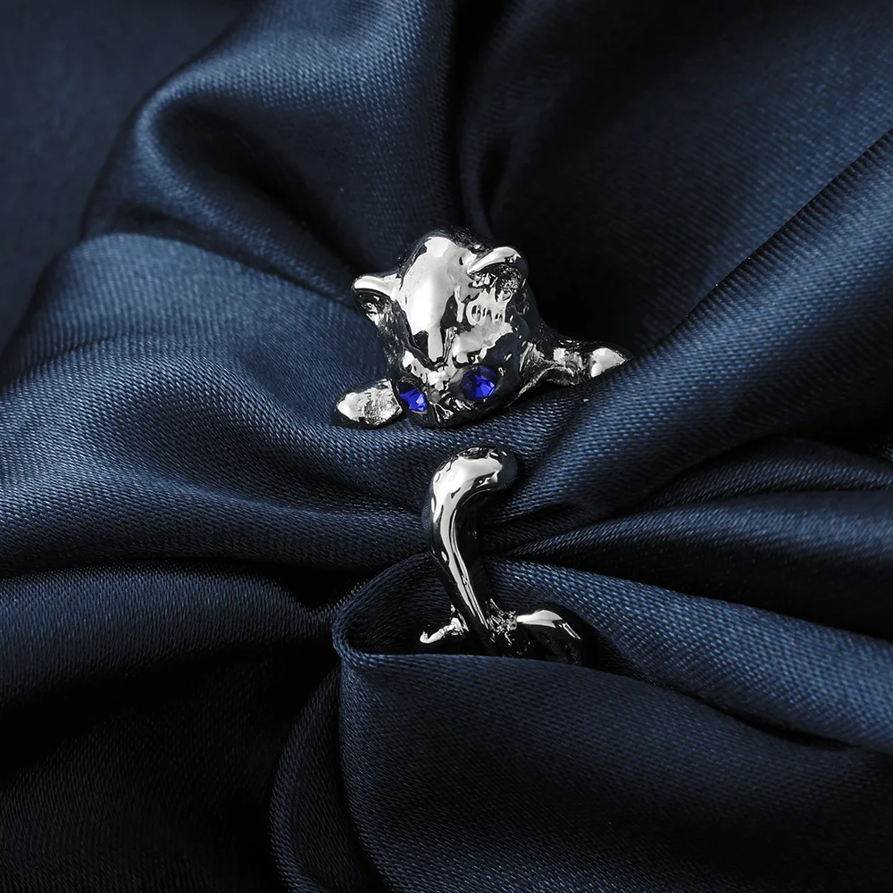 Yeni Sevimli Servet Kedi Şekli Açılış Yüzükler Kadınlar İçin Gümüş Renk Dans Parti Parmak Yüzük Narin Kız Hediye moda takı Görüntü  4
