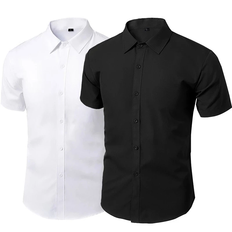Yaz elbisesi Sosyal Gömlek Erkekler demir Olmayan İş Giysisi Erkek Kısa Kollu İnce Gömlek Beyaz Siyah Markalı erkek Giyim Görüntü  3