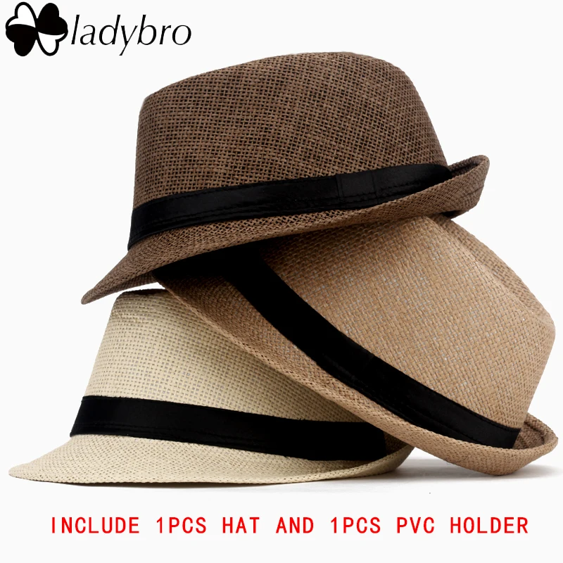 Ladybro Kadın Panama Hasır Şapka Erkekler İçin Şapka Bayanlar Yaz Plaj Kap güneş şapkası Kadın Erkek Gangster Fötr Moda güneşlik kapağı Görüntü  0