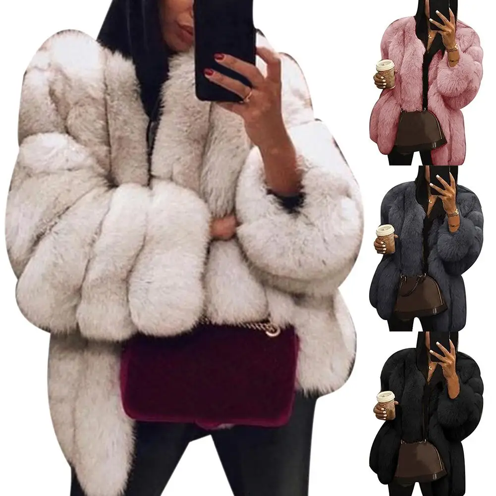 Kürklü ceket moda sonbahar ve kış kadın ceketi büyük boy kısa suni kürk ceket sıcak kürklü ceket uzun kollu ceket Görüntü  3