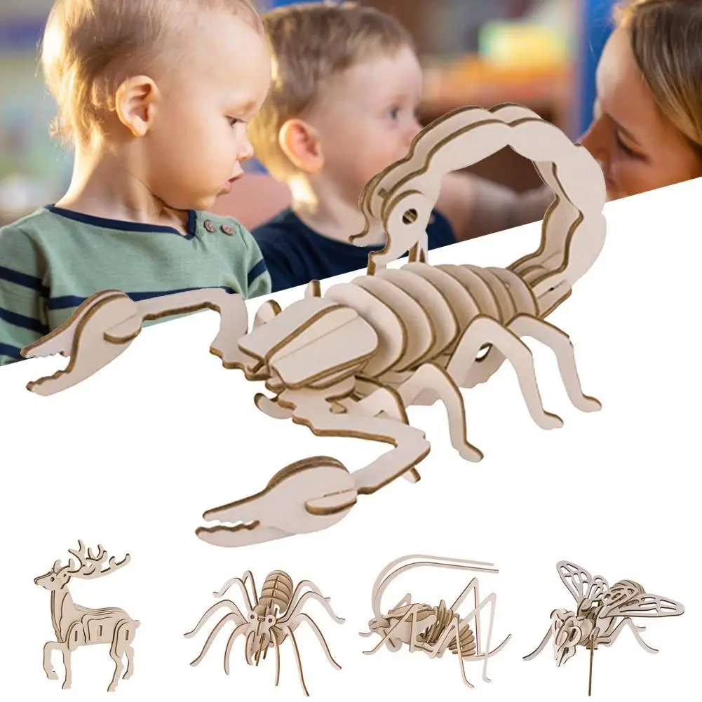 Böcekler Monte Bulmaca DIY El Yapımı Eğitici Oyuncaklar Ahşap Manuel Böcekler 3D çocuklar için yap-boz Görüntü  2