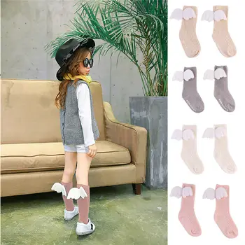 0-4Y Çocuk Melek Kanat Çorap Bebek Yürüyor Bebek Çocuk Pamuk Katı Ruffles Yumuşak Diz Yüksek Bacak sıcak tutan çoraplar Bebek Aksesuarları