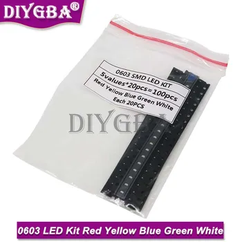 0603 SMD LED Kitleri Kırmızı Sarı Mavi Yeşil Beyaz 5 Renk Her 20 adet Elektronik Diy Kiti 100 ADET / GRUP