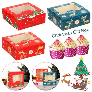 1/10 adet Noel Karton Kek Kutuları 4 Bardak kek ambalajı Kutusu Zarif Hediye Ambalaj Kutusu noel hediyesi