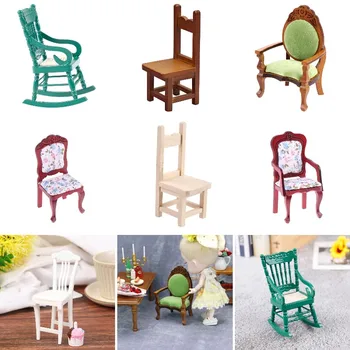 1:12 Evcilik Minyatür Ahşap Sandalye Mini Koltuk sallanan sandalye Yüksek Sandalye Modeli Mobilya Ev Bahçe Dekor Aksesuarları Oyuncaklar