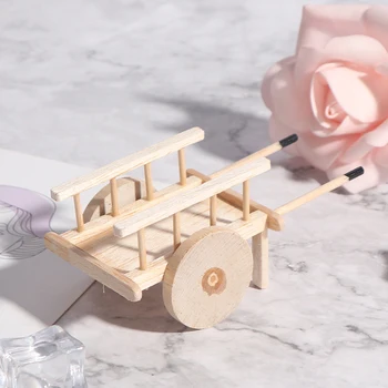 1:12 Mini Sevimli Dollhouse Minyatür Ahşap Simülasyon Çekme Arabası El Arabası Modeli Aksesuarları Oyuncaklar