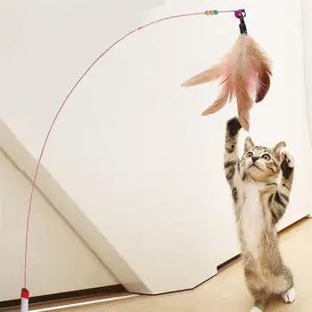 1 Adet Kedi İnteraktif Oyuncak Sopa Tüy Değnek Küçük Çan Fare Kafesi Oyuncaklar Plastik Yapay Renkli Kedi Teaser Oyuncak Malzemeleri