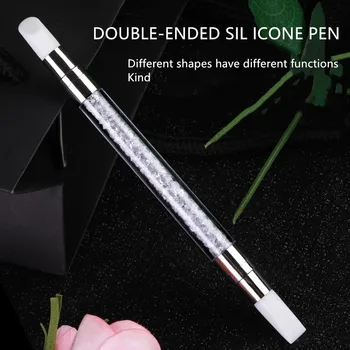 1 ADET Nail Art Silikon Kalem Çift kafa Eğik Ağız Şekli Noktası Matkap Taklidi Tırnak DIY Fırça Aplike Kabartma Sopa Kalem