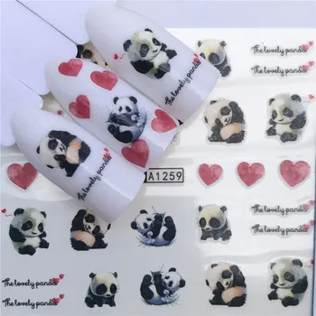 1 ADET nail art su çıkartmaları güzel panda hayvanlar görüntü baskı manikür dekorasyon DIY su transferi tırnak sticker FW056