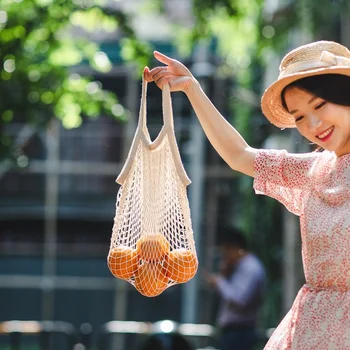 1 ADET Taşınabilir Pamuk Örgü Çanta alışveriş Çantası Süpermarket sebze ve meyve ağı Çanta İçi Boş Dokuma Çanta