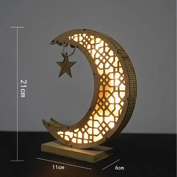 1 Adet Yaratıcı Müslümanlar Ay Şekilli Ahşap Gece Lambası El Sanatları Dekoratif Ramazan LED Masa Lambası