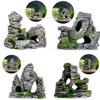 1 ADET Öykünme Rockery Dağ Manzaralı Kaya Mağarası Taş Ağaç Evi Reçine El Sanatları Balık Tankı Peyzaj Süsler Akvaryum Aksesuarları