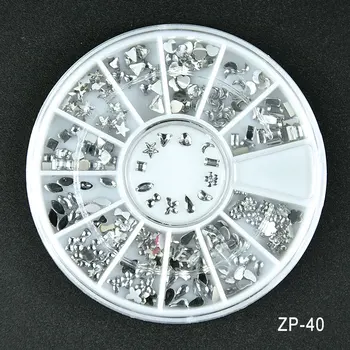 1 Kutu 1.5-3mm Pro pembe&temizle Kristal Tırnak Rhinestones Yuvarlak Düz Tabanlı 3D Dekorasyon Tekerlek Manikür Nail Art Çiviler,12 şekiller