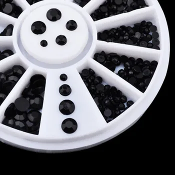1 Kutu Siyah Glitter Tırnak Rhinestones 3D Tırnak Sanat Dekorasyon Tekerlek Mix Boyutu 2/3mm Düz Alt Manikür DIY Tırnak Sanat Aksesuarları
