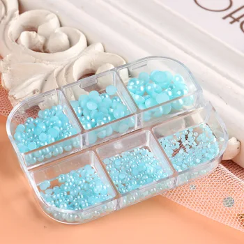1 kutu Tırnak Dekorasyon Mix Boyutu Düz Renkli İnci Parçası Tırnak Glitter Çıkartmaları DIY Manikür Sanat