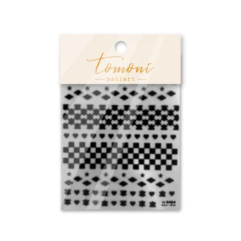 1 Sayfalık 5D Gerçekçi Basit Siyah Beyaz Kontrol Kafes Çeşitli Geometri Blok Yapışkanlı Nail Art Etiketler Çıkartmaları Manikür Takılar