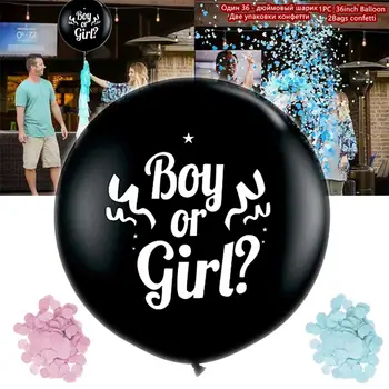 1 takım 36 inç Erkek veya Kız Balon Parti Siyah Lateks Balonlar Mavi veya pembe Konfeti Cinsiyet Reveal Globos Bebek Duş Süslemeleri