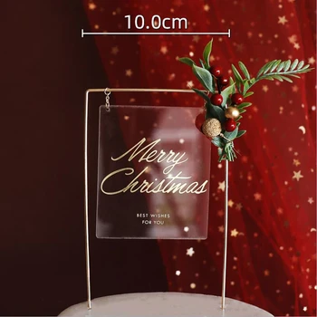 1 Takım Merry Christmas Akrilik Kek Topper Noel Partisi Dekorasyon Yapay İpek Çiçekler Kafa DIY Hediye Gül Pişirme Malzemeleri