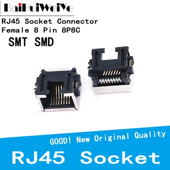 10 Adet / grup RJ45 soket 8 Pin Kablo arayüzü korumalı kristal kafa ışık bakır kabuk konektörü dişi 8P8C SMT SMD