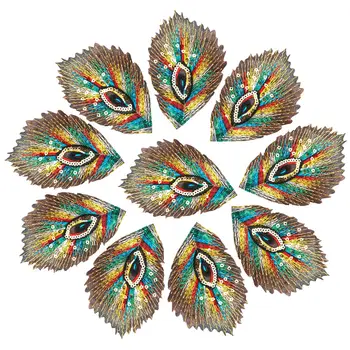 10 ADET Gökkuşağı Tavuskuşu Tüyleri Phoenix Payetli Örgü İşlemeli Dikmek Demir On Yamalar Rozetleri Elbise DIY Aplikler Dekorasyon