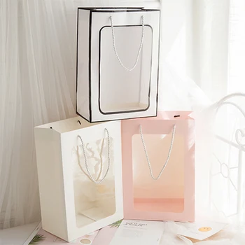 10 Adet Görünür Kağıt hediye çantası İçin Şeffaf Pencere İle Hediye Oyuncak Bez Aksesuarları Ambalaj Ins Yaratıcı Çanta