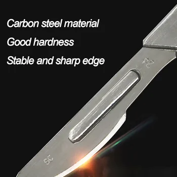10 adet Karbon Çelik Neşter Bıçak 1 Adet Kaymaz Saplı Neşter Aracı Seti DIY Kesme Aleti PCB Tamir Hayvan Neşter Titanyum Bıçak
