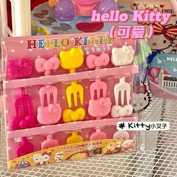 10 Adet Kawaii Sanrio Aksesuarları Hello Kittys Mymelody Karikatür Sevimli Kullanımlık meyve çatalı Anime Bebek Kız doğum günü hediyesi