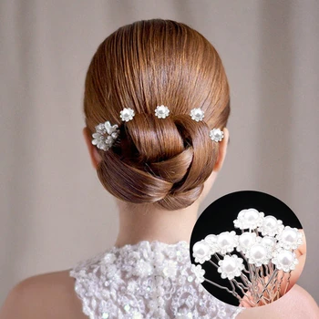 10 adet Rhinestone İnci Gelin Firkete Headdress Çiçek U Şeklinde Saç Tokası Kadın Saç Şekillendirici Düğün saç aksesuarları