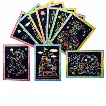 10 adet / takım Çizim Kurulu Sihirli Scratch Sanat Çocuk Boyama Yaratıcı Kartları Çıkartmalar Öğrenme Eğitim Oyuncak Boyama Kitapları Çocuklar İçin