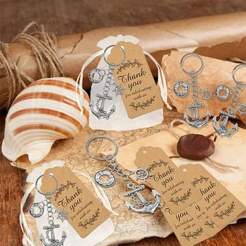10 adet Çapa Anahtarlık İpli organze çantalar Teşekkür Kraft Kağıt Etiketleri Deniz Tema Düğün Parti Dekorasyon Konuk için