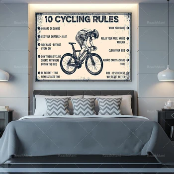 10 bisiklet kuralları retro posterler, bisiklet meraklısı posterler, yarış bisiklet posterler, bisiklet duvar sanatı, ev dekorasyon