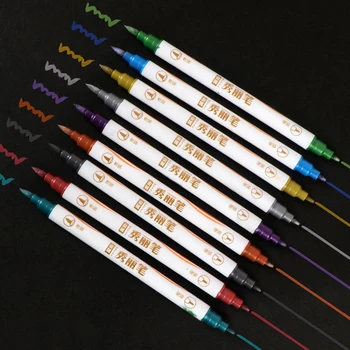 10 Renkler / Set Güzel Nokta Fırça Metalik işaretleme kalemleri Çift İpucu İşaretleyiciler Siyah Kağıt, kaligrafi Sanat Kalem Boyama Çizim