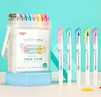 10 Yeni Renkler Zebra WFT8 MildLiner Çift Uçlu Vurgulayıcı Yumuşak Fırça Boyama işaretleme kalemi Japon Kırtasiye Orijinal Ürün