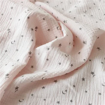 100 * 135cm beş köşeli yıldız Baskılı Pamuklu Krep Kumaş Pamuklu Çift Gazlı Bez Kumaş DIY Dikiş Tekstil Pijama Kumaş Malzeme