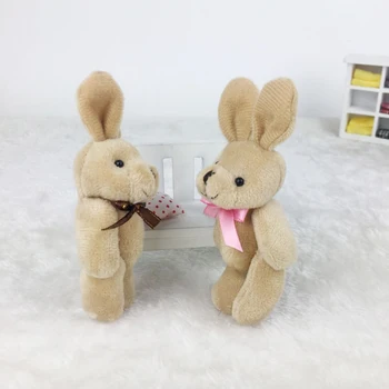 100 adet / grup Mini tavşan Dolması peluş oyuncaklar 12 cm Küçük kahverengi tavşan yay ile Doldurulmuş Oyuncaklar Kolye çocuklar için doğum günü hediyesi Dekor J03901