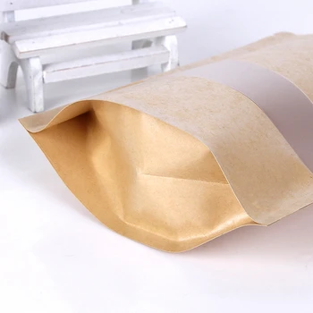 100 adet Kraft kağıt pencere fermuarlı çanta kahverengi hediye yeniden kullanılabilir kendinden sızdırmazlık şeker ekmek çerez ambalaj poşetleri iş hediye kutusu