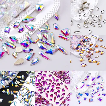 100 adet Nail Art Accesorios Şekilli Matkap Rhinestones Parçaları Kristal AB Temizle Renk Düz Tabanlı Cam Süslemeleri 3D Mücevher Manikür