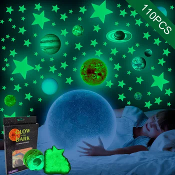 100 Adet Yıldız Aydınlık duvar çıkartmaları Çocuk Odaları için modern ev dekorasyonu Güneş Sistemi Gezegen Çıkartmaları Karanlık Çıkartmalar