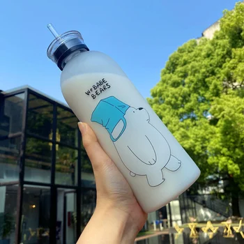 1000 ml Sevimli Panda Ayı Fincan Su pipetli şişeler Şeffaf Karikatür Su Şişesi Drinkware Buzlu sızdırmaz Protein Shaker
