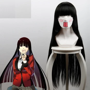100cm Anime Kakegurui Zorlayıcı Kumarbaz Jabami Yumeko Siyah Uzun Peruk Cosplay Kostüm İsıya Dayanıklı Film Saç Kadın