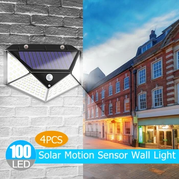 100LED güneş enerjili duvar ışıkları hareket sensörü su geçirmez açık güverte garaj sokak lambaları Driveway sundurma duvar ışık