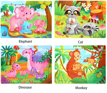 12 adet Ahşap 3D Bulmaca 15*10cm Yapboz Çocuklar için Bebek Karikatür Hayvan / Trafik Dinozor Bulmacalar eğitici oyuncak Çocuklar Hediye Blokları
