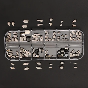 12 Girds / Kutu Siyah elmas tırnak süsü Takılar Rhinestones Flatback Kristal Tırnak Parçaları Aksesuarları Taşlar 3D Glitter Çivi Sanat Süslemeleri