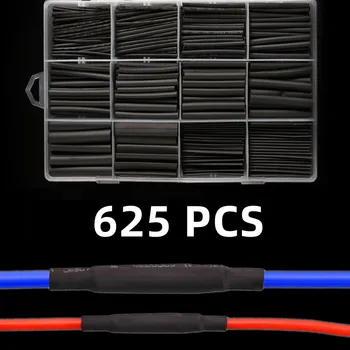 127-625 ADET siyah kutu, ısı Shrinktubing 2: 1 elektronik DIY kiti, yalıtımlı poliolefin kılıflı Shrink boru kabloları ve Kabloları tüp