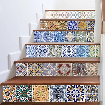 13/6 adet Çıkarılabilir 3D Kendinden Yapışkanlı Merdiven Sticker Vinil Renkli Peyzaj Merdiven Dekorasyon Adım Çıkartmaları Ev Dekor