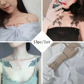 13 adet Seksi Geçici Dövme Çıkartmalar Kadın Kuş Kanatları Yay Su Geçirmez Sanat Sahte Dövmeler Çin Çiçek Kol Klavikula Dövme Seti