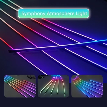 18 in 1 Fiber optik ortam ışığı araba iç dekorasyon ışıkları RGB akrilik kılavuz ses RC kontrol atmosfer lambası senfoni